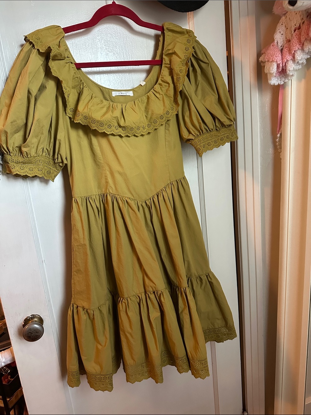 Doen Olive Tiered Puff Sleeve Dress with Eyelet Trim